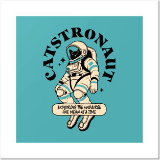 Astronaut Black Cat in blue Posters and Art